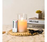 FiiMoo Bougie LED Rechargeable avec Télécommande, Bougies Rechargeables USB, Bougie LED Flamme Vacillante, Piliers en Verre Blanc Bougies Alimente par Pile pour Fête, Anniversaire, Mariage-12.5cm