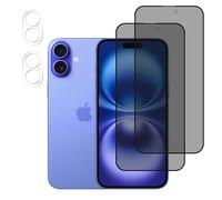 FiiMoo Protection D'écran Anti-Espion pour iPhone 16, 2 Pièces Verre Trempé Anti-Espion avec 2 Pièces Caméra Arrière Protecteur, Film en Verre Trempé et Protection Objectif Caméra Arrière