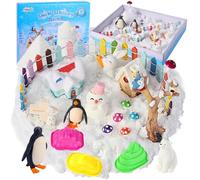 FIIOEOY Snow Sensory Bin, kit de Sable de Jeu pour Enfants avec Jouets sensoriels, Figurines d'animaux Polaires, Village d'hiver, Jouet de Plage, Cadeau d'anniversaire pour Filles et garçons de 3 Ans