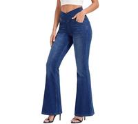Fiita Bootcut Jean pour Femme, col en V, Taille Haute, Pull on Ventre, Skinny, Denim, très élastique, Tissu Doux, Pantalon de Fitness Contrôle du Ventre - avec Poches