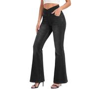Fiita Bootcut Jean pour Femme, col en V, Taille Haute, Pull on Ventre, Skinny, Denim, très élastique, Tissu Doux, Pantalon de Fitness Contrôle du Ventre - avec Poches