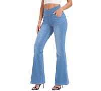 Fiita Bootcut Jean pour Femme, col en V, Taille Haute, Pull on Ventre, Skinny, Denim, très élastique, Tissu Doux, Pantalon de Fitness Contrôle du Ventre - avec Poches