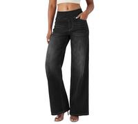 Fiita Jean Femme Taille Haute Coupe Droite Straight Jeans Pull on Denim Extensible Wide Leg Jeans Femme avec 4 Poches