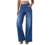 Fiita Jean Femme Taille Haute Coupe Droite Straight Jeans Pull on Denim Extensible Wide Leg Jeans Femme avec 4 Poches