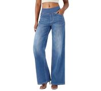 Fiita Jean Femme Taille Haute Coupe Droite Straight Jeans Pull on Denim Extensible Wide Leg Jeans Femme avec 4 Poches