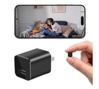fijawee Caméra cachée avec chargeur USB, WiFi, petite caméra de sécurité espion, Full HD 1080p, mini caméra de nounou sans fil, détection de mouvement avec application en direct pour la maison