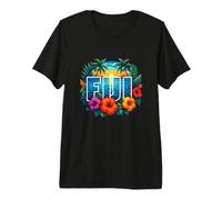 Fiji Tropical Hibiscus Fleur Plage Coucher de Soleil Île Vacances T-Shirt Haut de Gamme
