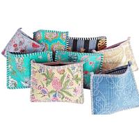 FIKIMOS Lot de 2 trousses cosmétiques matelassées à imprimé floral - 20,3 x 15,2 cm - Mélange unique de coton - Motif multicolore - Organiseur de maquillage - Sacs de rangement avec fermeture éclair