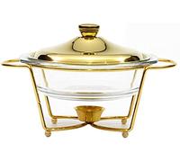 fikujap Chafing Dishs Chauffe-Plats Buffet Rond Chair avec Verre Chagrin Buffet Chauffe-Plats Buffet 2L,d'or