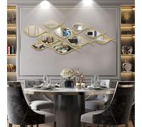fikujap Essaim de Poisson, Surface du Miroir, décoration Murale, 3D, Grand Poisson d'art Mural métallique, pêche au Smithy-Or Vintage, décoration de la Maison pour Bateau