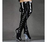 fikujap Femme Cuissardes 15 cm Sexy élégant Stretch Cuissardes Brevets Bottes en Cuir sur Discoteca Bar Delgadas Bottes à Talon Haut Bottes Pole Dance,Noir,43