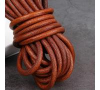 Fil à broder, Cowhide Leather Rope String, 2m Yellow Coffee Cord Flat Round Multiple Sizes for DIY Bracelet Making(Round 6mm)