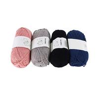 Fil à Crochet Fil de Coton Fil à Broder Premium Doux pour la Peau Résistant à la Déchirure Couleurs Vives Assorties 2mm de Large pour Tricot Artisanat DIY 4Pcs (Noir, gris clair, rose foncé, bleu