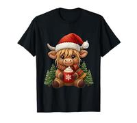 Fil à Crochet Mignon Noël Vache Highland Père Noël Chapeau Ferme T-Shirt
