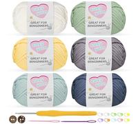 Fil à crochet pour débutants - 6 x 50 g - Laine épaisse pour crochet avec crochet de 3,5 mm - Idéal pour les amigurumi - Fil en coton facile (récolte)