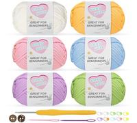 Fil à crochet pour débutants - 6 x 50 g - Laine épaisse pour crochet avec crochet de 3,5 mm - Idéal pour les amigurumi - Fil en coton facile (bonbon)