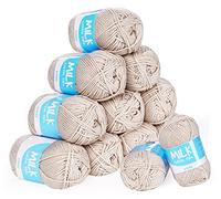 Fil à Tricoter,12 x 50g/pelote Boules de Fil Tressé à la Main- Fil à Crochet 100% Acrylique pour Tricot, Classique Adulte ou Bébé Ultra Doux pour Tout Projet de Tricot et Crochet(Café Clair)
