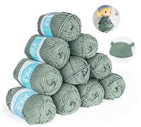Fil à Tricoter,12 x 50g/pelote Boules de Fil Tressé à la Main- Fil à Crochet 100% Acrylique pour Tricot,Classique Adulte ou Bébé Ultra Doux pour Tout Projet de Tricot et Crochet(Vert Gris)