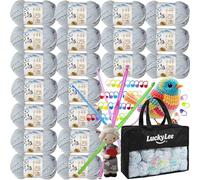 Fil à Tricoter,20 x 50g/pelote Boules de Fil Tressé à la Main- Fil à Crochet 100% Acrylique pour Tricot,Classique Adulte ou Bébé Ultra Doux pour Tout Projet de Tricot et Crochet (Gris-bleu)