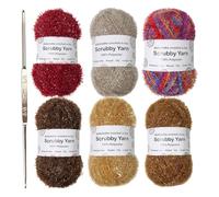 Fil À Tricoter Brillant - Polyester Couleurs Assorties Pour Crochet | Fils À Récurer | 1mm Épaisseur, 50g X 6 Rouleaux (110m Chacun), Crochet Inclus - Tissage Pour Serviettes De Bain, Chiffons,