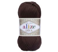 Fil Alize Diva Silk Effect 100 % microfibre acrylique, 1 pelote de 100 g, 383 m, couleur (26 - Marron)