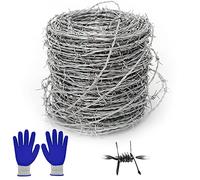 Fil barbelé 1,8 mm x 10 m : rouleau de fil barbelé galvanisé, clôture à 4 points, fil de verrouillage galvanisé à chaud avec gants, solide et flexible pour balcon, jardin ou artisanat