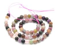 Fil/brin de 39 cm perles ronde 4/6/8/10 mm au choix (pour environ 2 bracelets), pierre naturelle en vrac idéale pour toutes créations de bijoux artisanales (Tourmaline melon d'eau, Perle 6 mm)