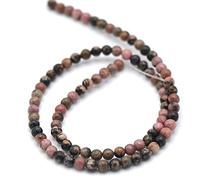 Fil/brin de 39 cm perles ronde 4/6/8/10 mm au choix (pour environ 2 bracelets), pierre naturelle en vrac idéale pour toutes créations de bijoux artisanales (Rhodonite de Madagascar, Perle 4 mm)