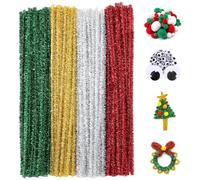 Fil Chenille,430 pièces Cure-pipes,Tiges de Chenille de Noël,Macaron couleur Cure-pipe,Chenille Pipe Cleaners Créatif,Chenille Pompon Kit,Yeux Auto-Adhésifs,pour Artisanat Créatif Creatifs de Noël (B)