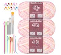 Fil Chenille Chenille Yarn For Crocheting Knitting 10.58oz / 263 Yard Thick Soft Chunky Fluffy Weaving Plush Yarn With Big Eye Needles(Gradient 107)