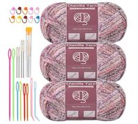 Fil Chenille Chenille Yarn For Crocheting Knitting 10.58oz / 263 Yard Thick Soft Chunky Fluffy Weaving Plush Yarn With Big Eye Needles(Gradient 111)