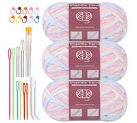 Fil Chenille Chenille Yarn For Crocheting Knitting 10.58oz / 263 Yard Thick Soft Chunky Fluffy Weaving Plush Yarn With Big Eye Needles(Gradient 102)