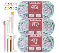 Fil Chenille Chenille Yarn For Crocheting Knitting 10.58oz / 263 Yard Thick Soft Chunky Fluffy Weaving Plush Yarn With Big Eye Needles(Gradient 113)