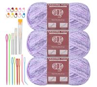 Fil Chenille Chenille Yarn For Crocheting Knitting 10.58oz / 263 Yard Thick Soft Chunky Fluffy Weaving Plush Yarn With Big Eye Needles(Gradient 101)