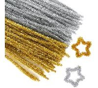 Fil Chenille Coloré, 100 pcs Cure Pipe 30CM, Chenille Loisir Creatif Or avec Argent, Cure Pipe Chenille, Fils Chenilles Loisirs Creatifs, Pipe Cleaners, pour Bricoler, Décorations par Enfants Bluelves