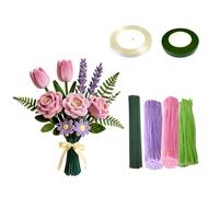 Fil chenille haute densité 300 pièces tiges poilues flexibles vertes, roses et violettes avec accessoires pour bouquets de tulipes, loisirs créatifs enfants et adultes, décorations DIY mai