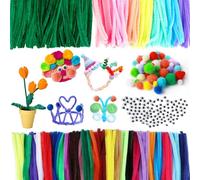 Fil Chenille Multicolores 600PCS Fils Chenille Cure Pipe Fils Chenilles Loisirs Creatifs Cure-Pipe Fil Chenille Fleur pipe Cleaners Flower chenille Loisir Creatif avec Yeux Autocollants Pompons DIY