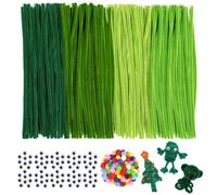 Fil Chenille Vert 600PCS Fils Chenille Cure Pipe Vert Fils Chenilles Loisirs Creatifs vert Cure-Pipe Fil Chenille Fleur pipe Cleaners Flower chenille Loisir Creatif avec Yeux Autocollants Pompons