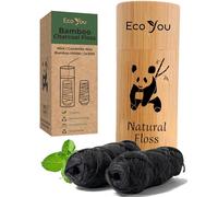 Fil de bambou au charbon de bois | 2 recharges de fil naturel avec récipient en bambou | Cire de menthe bio et de candelilla | Végétalien et biodégradable | Compatible avec les conteneurs en soie