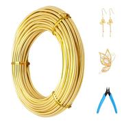 Fil de bricolage - 3 mm x 15 m - Fil en aluminium - Fil de liaison - Fil de liaison - Fil de modélisation - Avec pince à ciseaux - Pour travaux manuels et fabrication de bijoux - Doré