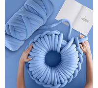 Fil de coton épais pour le tricot et,500g/25m,Fil géant super doux en coton,Grosse Laine à Tricoter à La Main,Lavable en velours pour lit d'animal de compagnie,Fil épais pour oreiller (Bleu foncé)