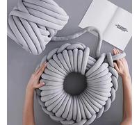 Fil de coton épais pour le tricot et,500g/25m,Fil géant super doux en coton,Grosse Laine à Tricoter à La Main,Lavable en velours pour lit d'animal de compagnie,Fil épais pour oreiller (Gris clair)