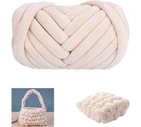 Fil de coton épais pour le tricot et,500g/25m,Fil géant super doux en coton,Grosse Laine à Tricoter à La Main,Lavable en velours pour lit d'animal de compagnie,Fil épais pour oreiller (Beige)