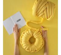 Fil de coton épais pour le tricot et,500g/25m,Fil géant super doux en coton,Grosse Laine à Tricoter à La Main,Lavable en velours pour lit d'animal de compagnie,Fil épais pour oreiller (Jaune)