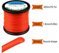 Fil de Coupe Nylon Rond 1,6mm/200m Bobine de Tondeuse Trimmer Line de Rechange pour Jardin de Mauvaises Herbes Fil pour débroussailleuse, Orange