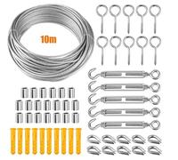 Fil de jardin résistant pour plantes grimpantes Kit câble métallique en acier inoxydable revêtu de PVC 10 M/2 mm, kit tendeur fil tendeur M5