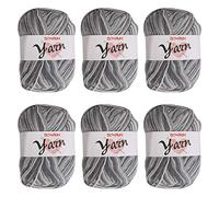 Fil de laine à tricoter Pull écharp 6 x 50g Ensemble de fil à tricoter double Fil de coton et de pelote Grandes couleurs assorties 100% acrylique pour crochet Tricoté Assortiment de couleurs- Grey
