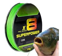 Fil de pêche avec fil tressé, Super Power, avec bordure verte fluorescente, Superline, 8 brins, résistant à l'abrasion, pour étang, lac, rivière, eau douce et salée