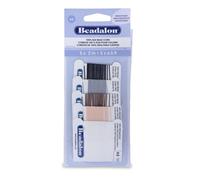 Fil de soie 100 % Beadalon, lot de 5 couleurs vari es, taille 6, avec aiguilles pr -attach es (noir, blanc, gris, beige, marron). Cordon en soie