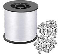 Fil de suspension invisible transparent de 0,9 mm jusqu'à 27,2 kg, fil en nylon solide pour perles, couture, ornements avec 60 manchons à sertir en aluminium, kit de suspension pour cadre photo,